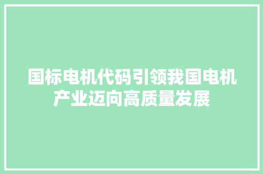 国标电机代码引领我国电机产业迈向高质量发展