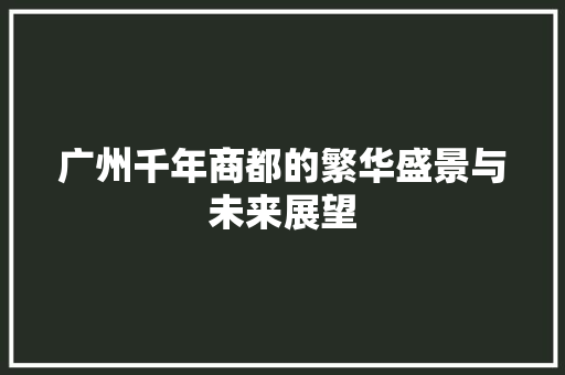 广州千年商都的繁华盛景与未来展望