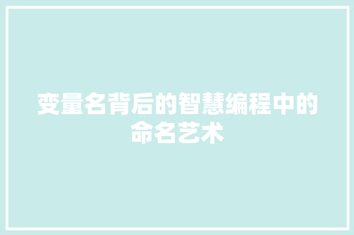 变量名背后的智慧编程中的命名艺术