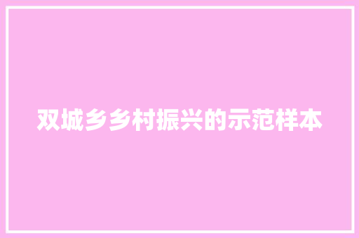 双城乡乡村振兴的示范样本