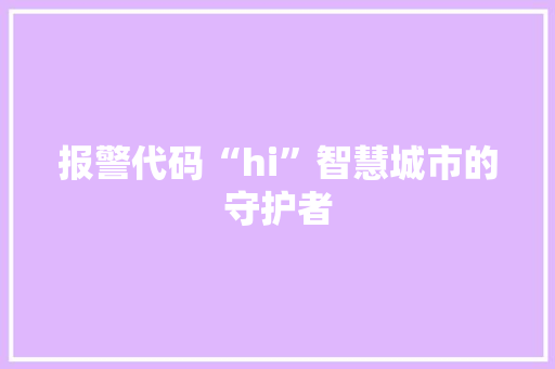 报警代码“hi”智慧城市的守护者