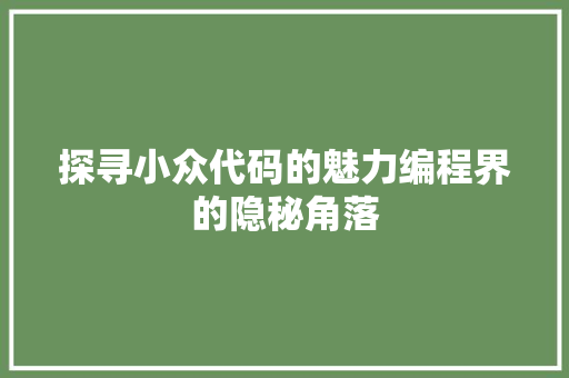 探寻小众代码的魅力编程界的隐秘角落
