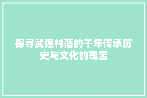 探寻武强村落的千年传承历史与文化的瑰宝