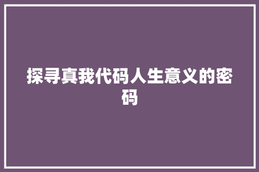 探寻真我代码人生意义的密码
