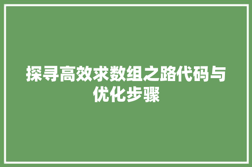 探寻高效求数组之路代码与优化步骤