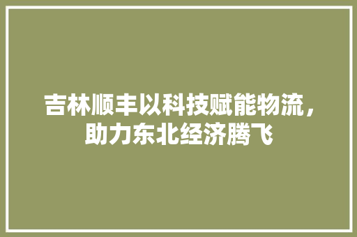 吉林顺丰以科技赋能物流，助力东北经济腾飞