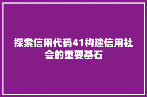 探索信用代码41构建信用社会的重要基石