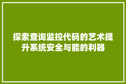 探索查询监控代码的艺术提升系统安全与能的利器