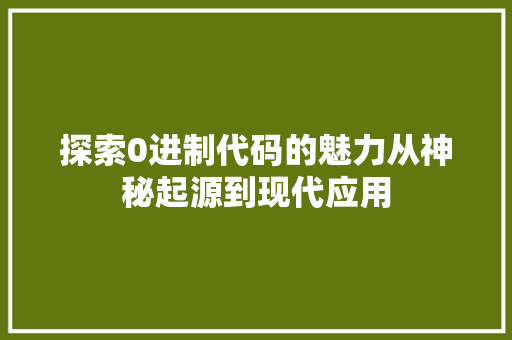 探索0进制代码的魅力从神秘起源到现代应用