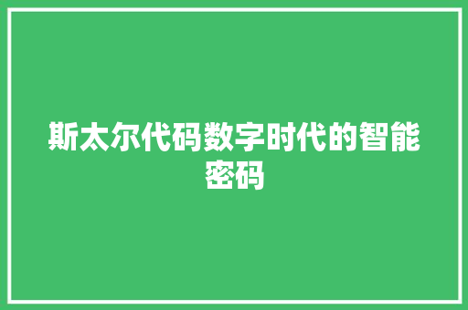 斯太尔代码数字时代的智能密码  第1张