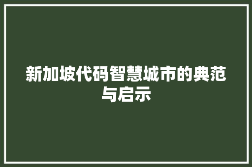 新加坡代码智慧城市的典范与启示