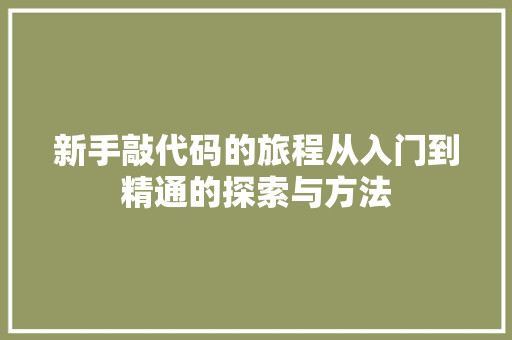 新手敲代码的旅程从入门到精通的探索与方法  第1张