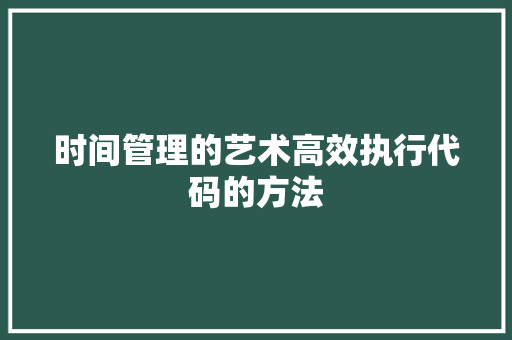时间管理的艺术高效执行代码的方法