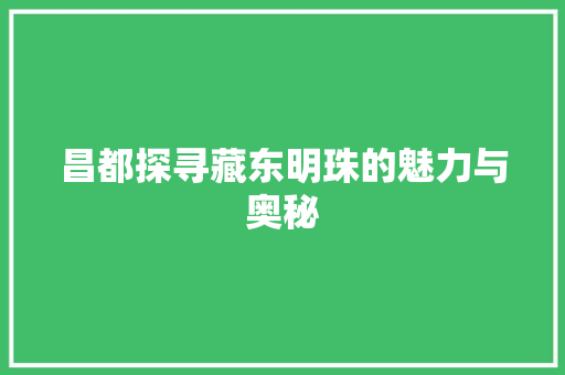 昌都探寻藏东明珠的魅力与奥秘