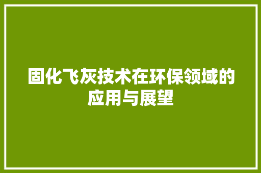 固化飞灰技术在环保领域的应用与展望
