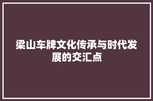 梁山车牌文化传承与时代发展的交汇点