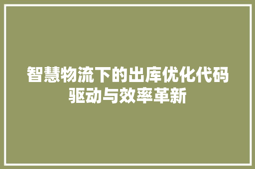 智慧物流下的出库优化代码驱动与效率革新
