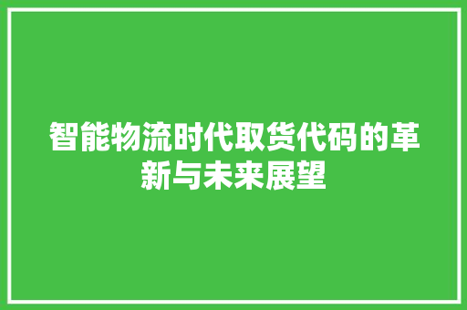 智能物流时代取货代码的革新与未来展望