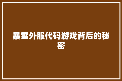 暴雪外服代码游戏背后的秘密