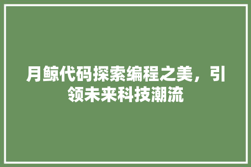 月鲸代码探索编程之美，引领未来科技潮流