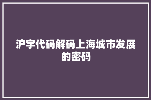 沪字代码解码上海城市发展的密码