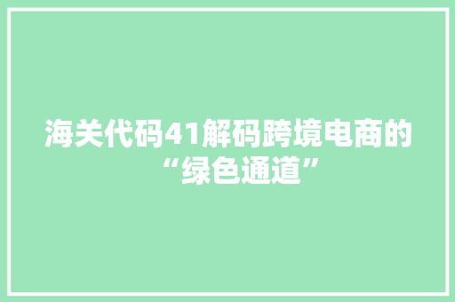 海关代码41解码跨境电商的“绿色通道”