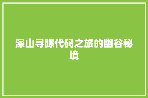 深山寻踪代码之旅的幽谷秘境