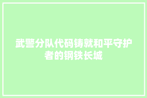 武警分队代码铸就和平守护者的钢铁长城