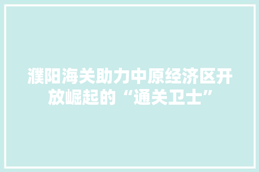 濮阳海关助力中原经济区开放崛起的“通关卫士”