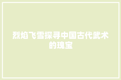 烈焰飞雪探寻中国古代武术的瑰宝