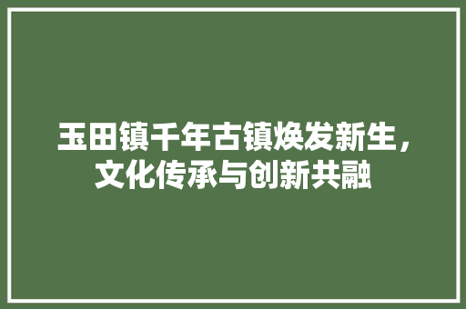 玉田镇千年古镇焕发新生，文化传承与创新共融