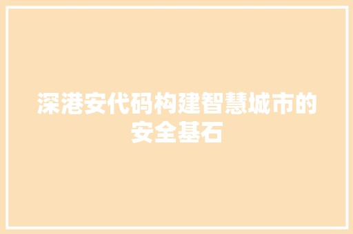 深港安代码构建智慧城市的安全基石