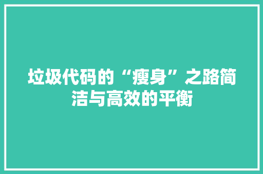 垃圾代码的“瘦身”之路简洁与高效的平衡