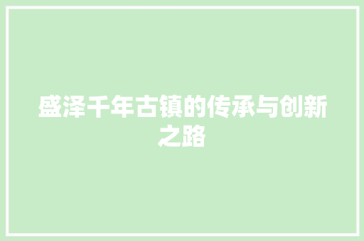 盛泽千年古镇的传承与创新之路