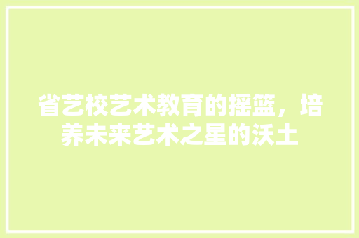 省艺校艺术教育的摇篮，培养未来艺术之星的沃土