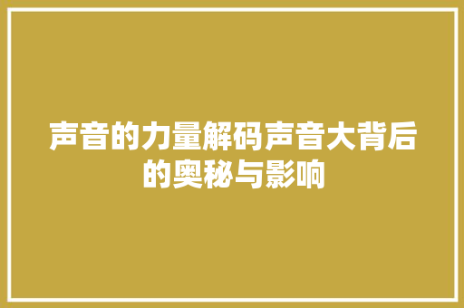 声音的力量解码声音大背后的奥秘与影响