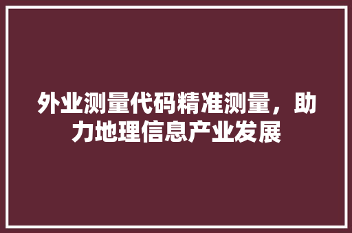 外业测量代码精准测量，助力地理信息产业发展