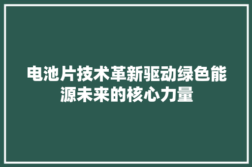 电池片技术革新驱动绿色能源未来的核心力量