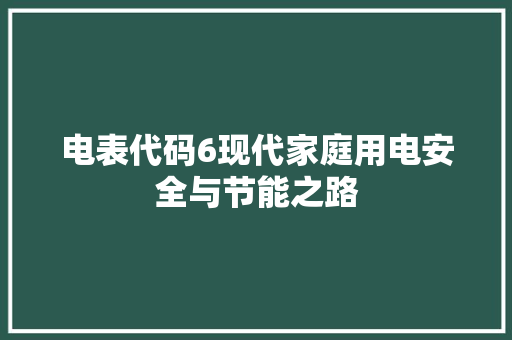 电表代码6现代家庭用电安全与节能之路