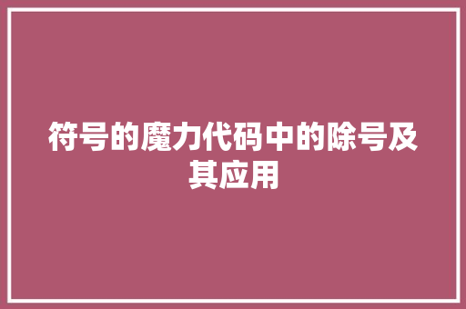 符号的魔力代码中的除号及其应用