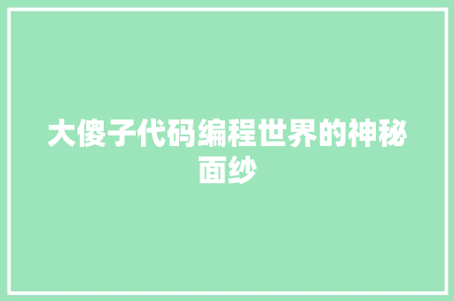大傻子代码编程世界的神秘面纱