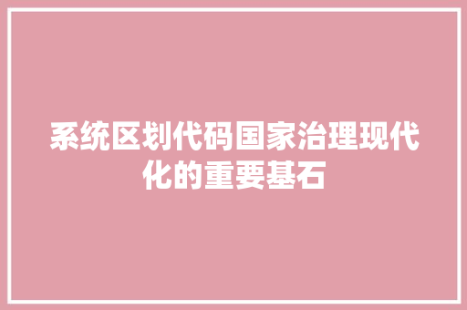 系统区划代码国家治理现代化的重要基石