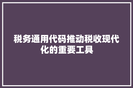 税务通用代码推动税收现代化的重要工具