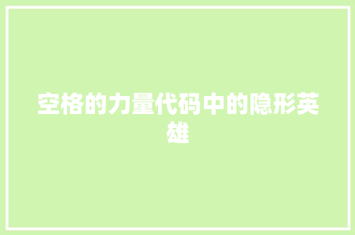 空格的力量代码中的隐形英雄