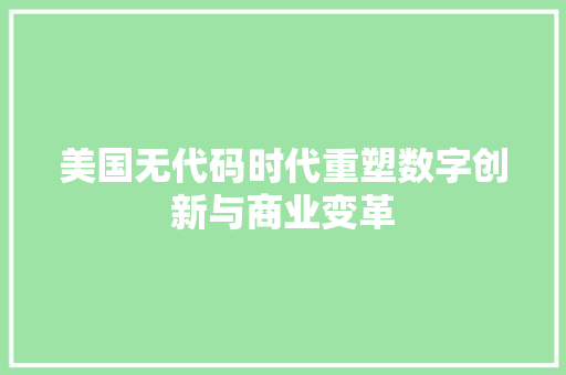 美国无代码时代重塑数字创新与商业变革