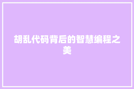 胡乱代码背后的智慧编程之美