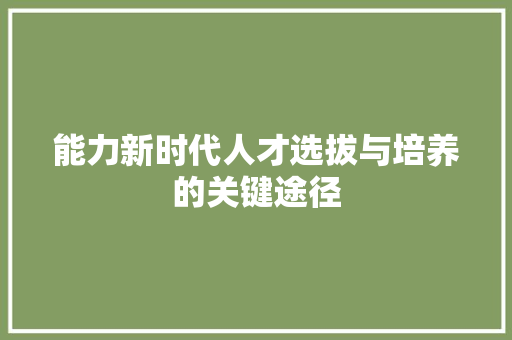 能力新时代人才选拔与培养的关键途径