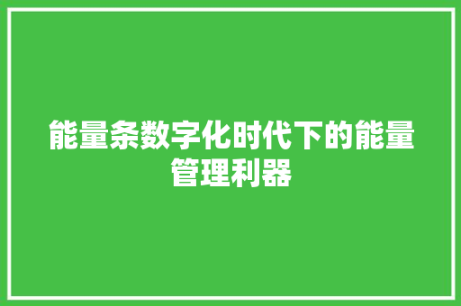 能量条数字化时代下的能量管理利器