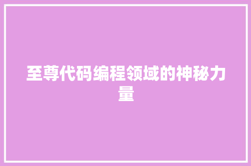 至尊代码编程领域的神秘力量