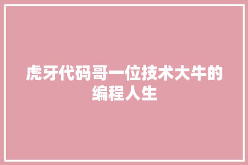 虎牙代码哥一位技术大牛的编程人生